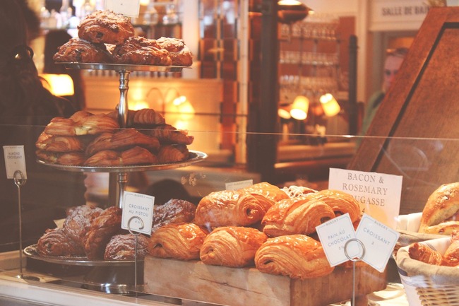 pastries displayed within a bakery