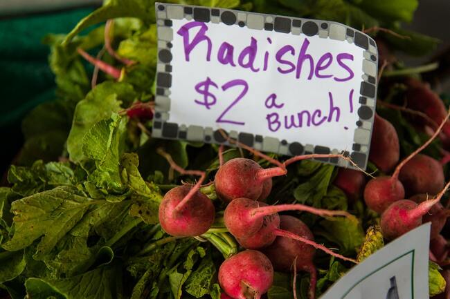 radishes at $2 a bunch at market