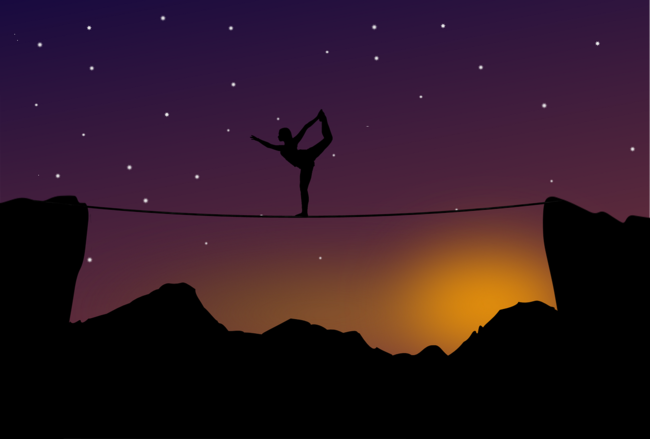 Graphic of dancer on tightrope at night