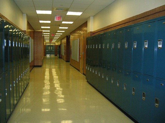 lockers in school hallway